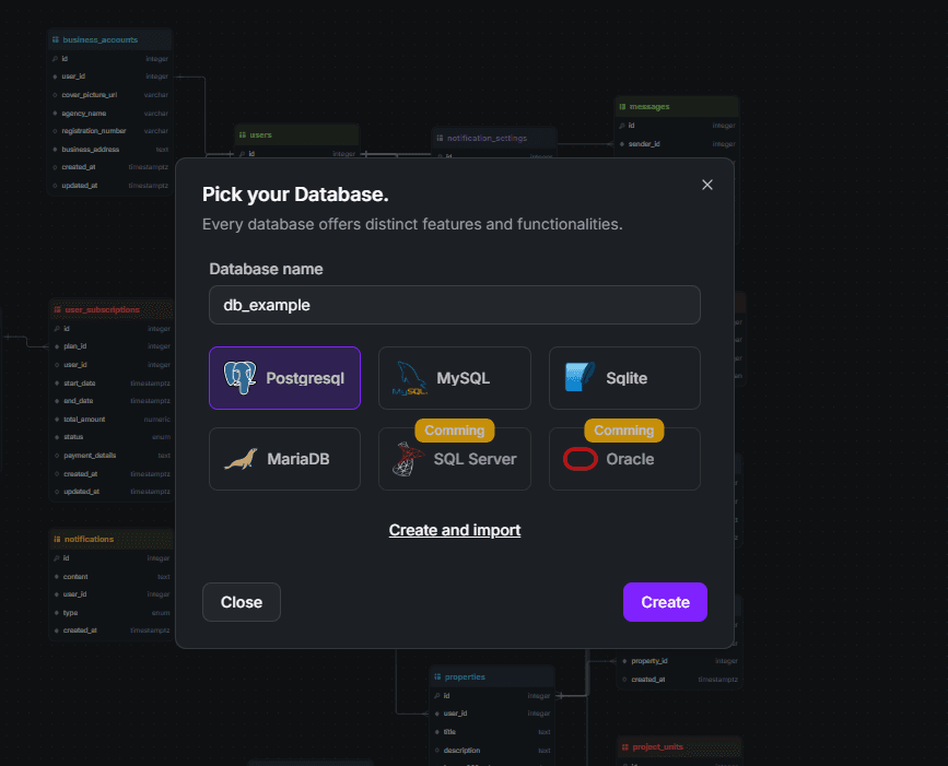StackRender Supported Database Dialects