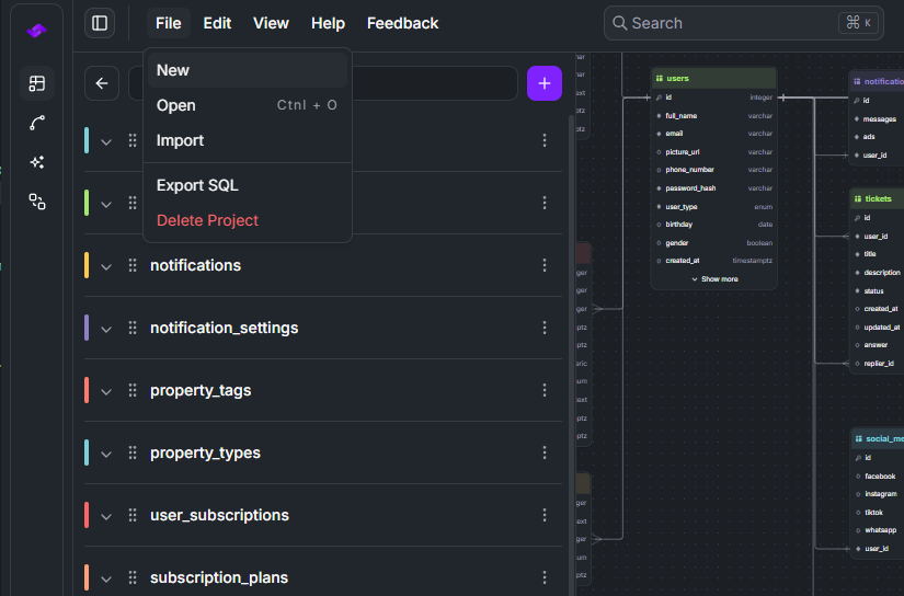 StackRender create new database diagram