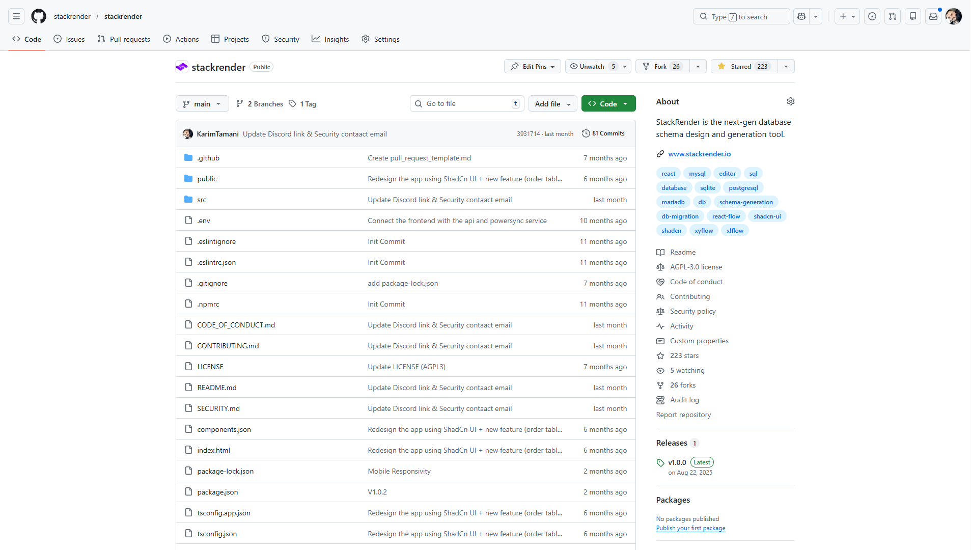 StackRender open source database schema editor repo